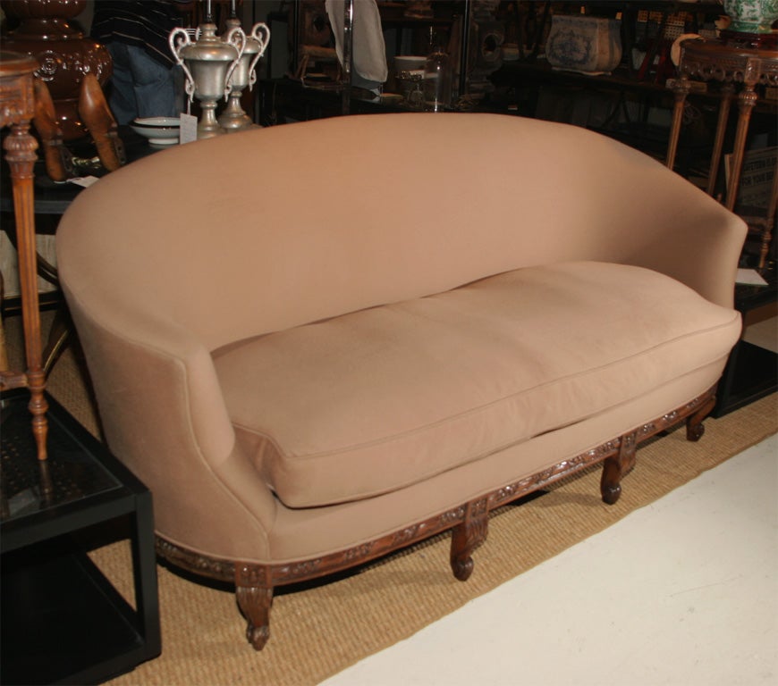French Settee Carved Fruitwood - Camel Hair Cashmere