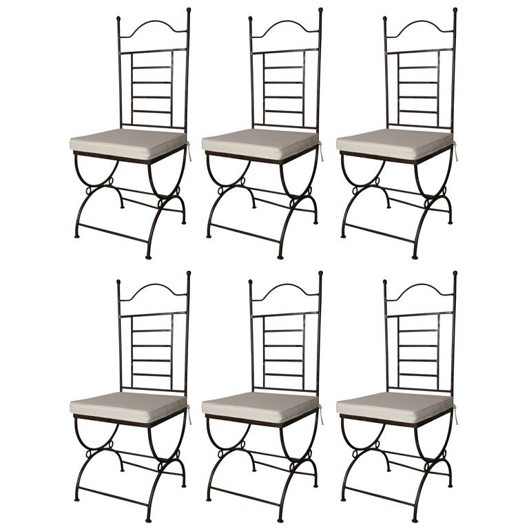 set of 6 outside garden iron chairs with cushions