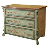 Antique Black Forest Cottage Chest of 3 Drawers - Painted Horn Handles