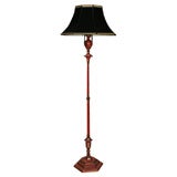 Red Tole "Decorated Urn" Floor Lamp with Hexagonal Pagoda Shade