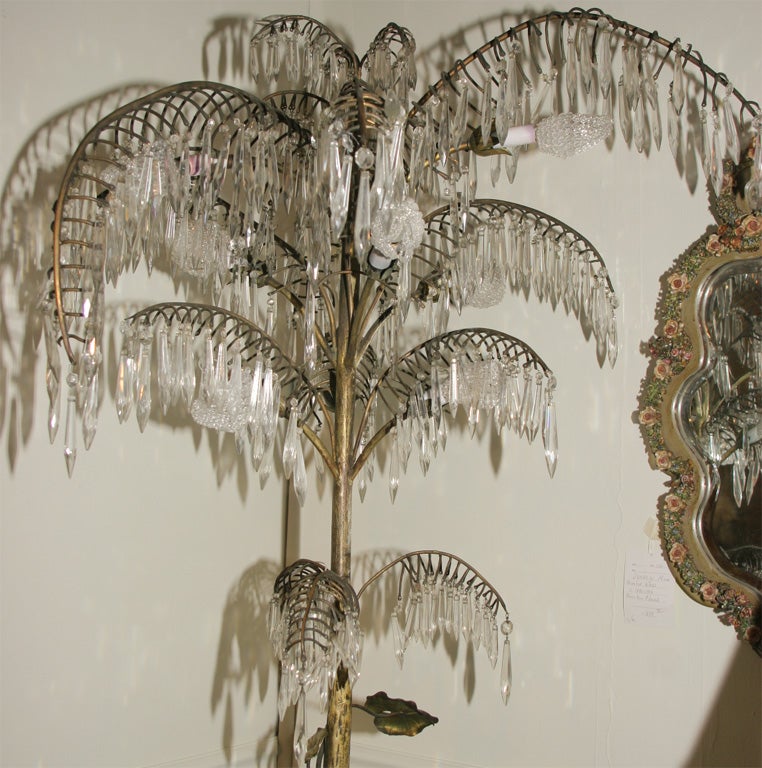 Mid-20th Century French Bronze Peacock Floor Lamp with Czech Crystal