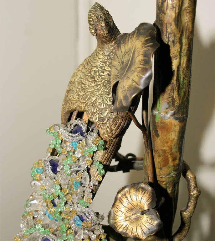 French Bronze Peacock Floor Lamp with Czech Crystal 2