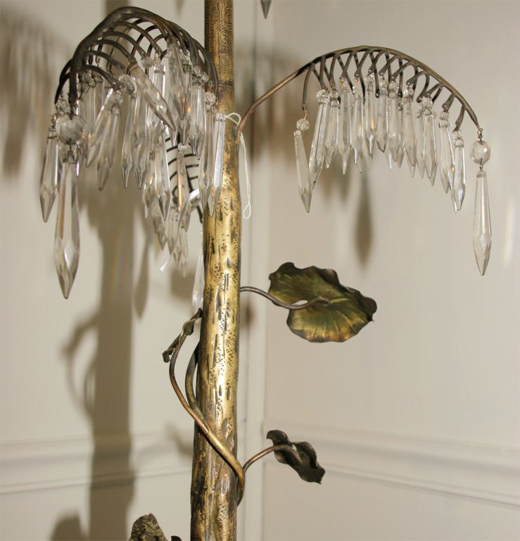 French Bronze Peacock Floor Lamp with Czech Crystal 3