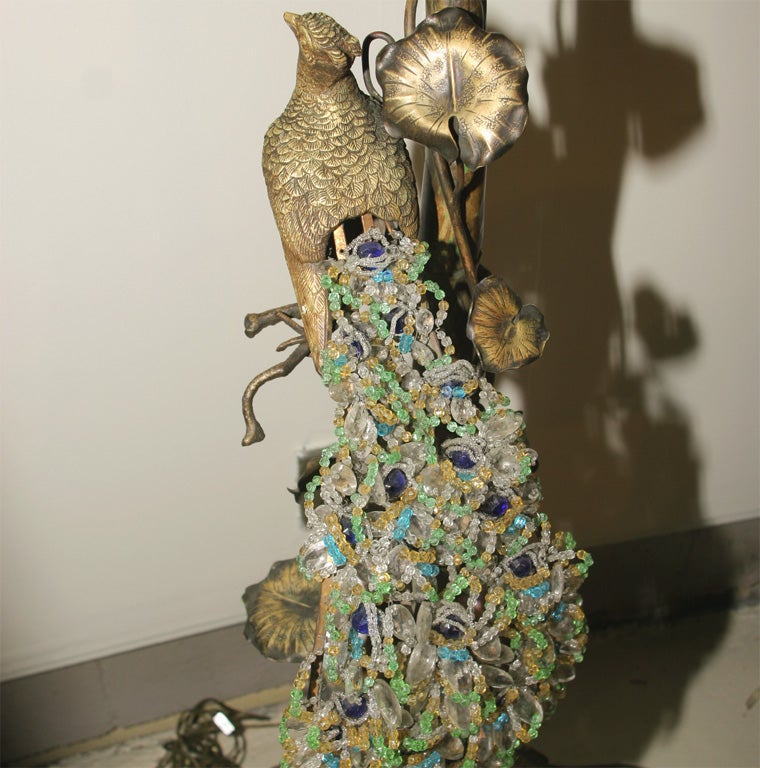 French Bronze Peacock Floor Lamp with Czech Crystal 5