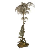 French Bronze Peacock Floor Lamp with Czech Crystal