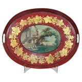 FRENCH RED TOLE SCENIC TRAY