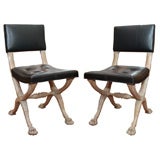 Set of Six Grey Painted X-Frame French Empire Style Dinin Chairs