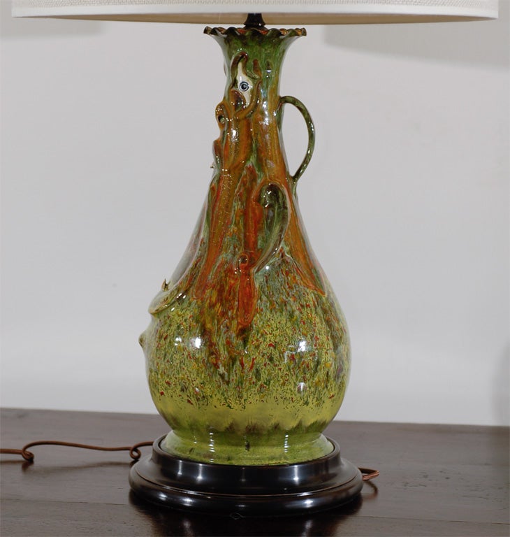 Original Rare American Folk Art Face Jug Lamp by Roger Corn 1