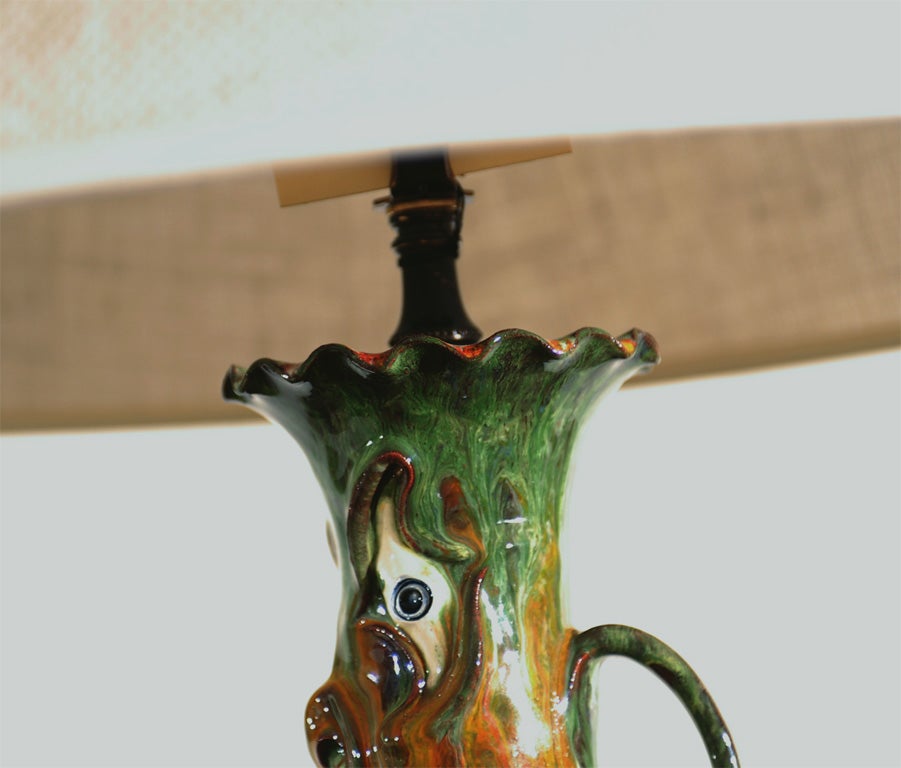 Original Rare American Folk Art Face Jug Lamp by Roger Corn 2