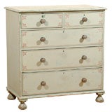 Antique English 19th C Painted Green Chest of Drawers with Red Details