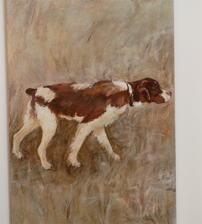 American Oil Paining of Dogs on three panel  Screen