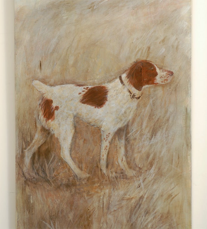 Composition Oil Paining of Dogs on three panel  Screen