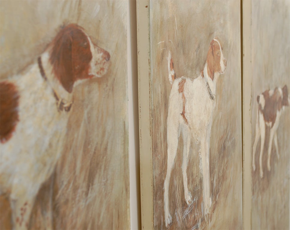 Oil Paining of Dogs on three panel  Screen 1