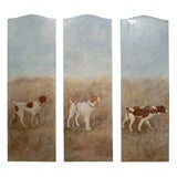 Oil Paining of Dogs on three panel  Screen