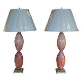 Pair of Orange & Silver Murano Lamps