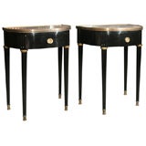 Pair of Ebonized Marble Top Jansen Nightstands