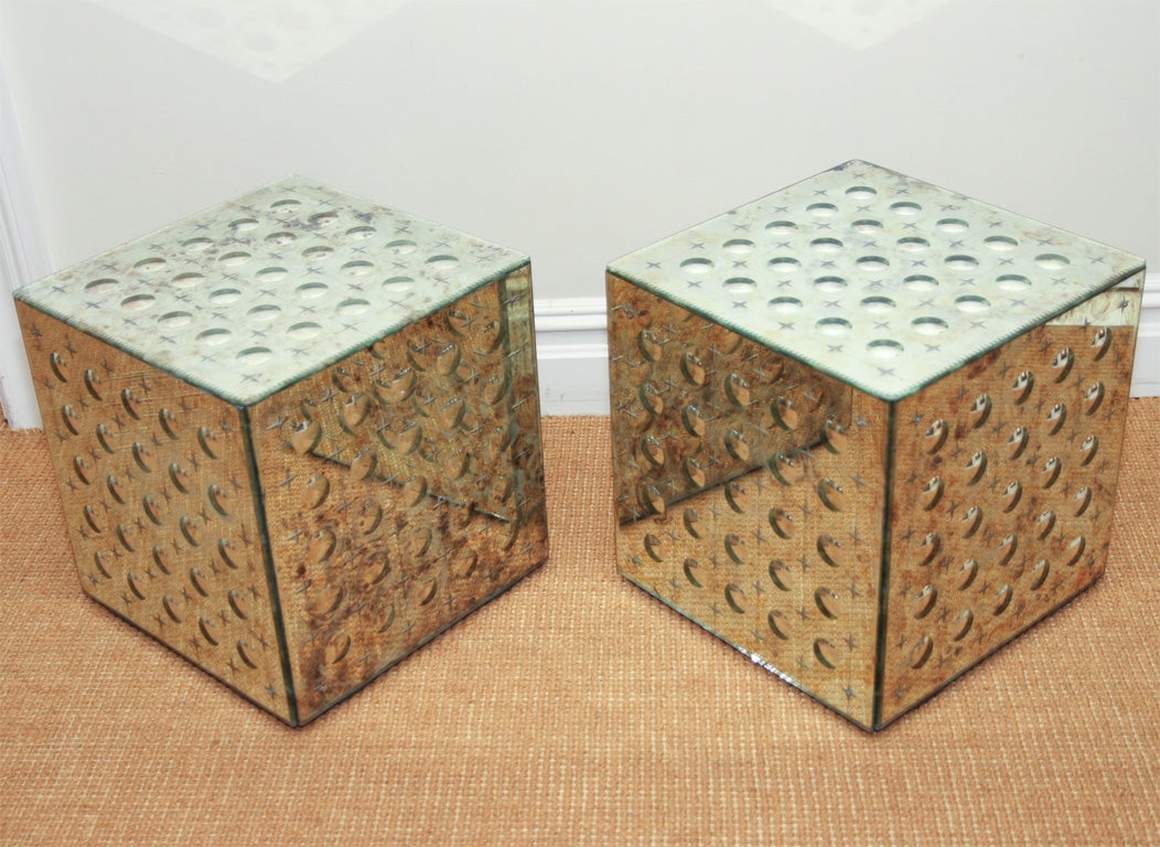 American Pair of Mid-Century Mirrored Cubes