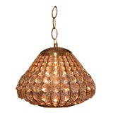 Mid-Century Brass and Crystal Pendent Light