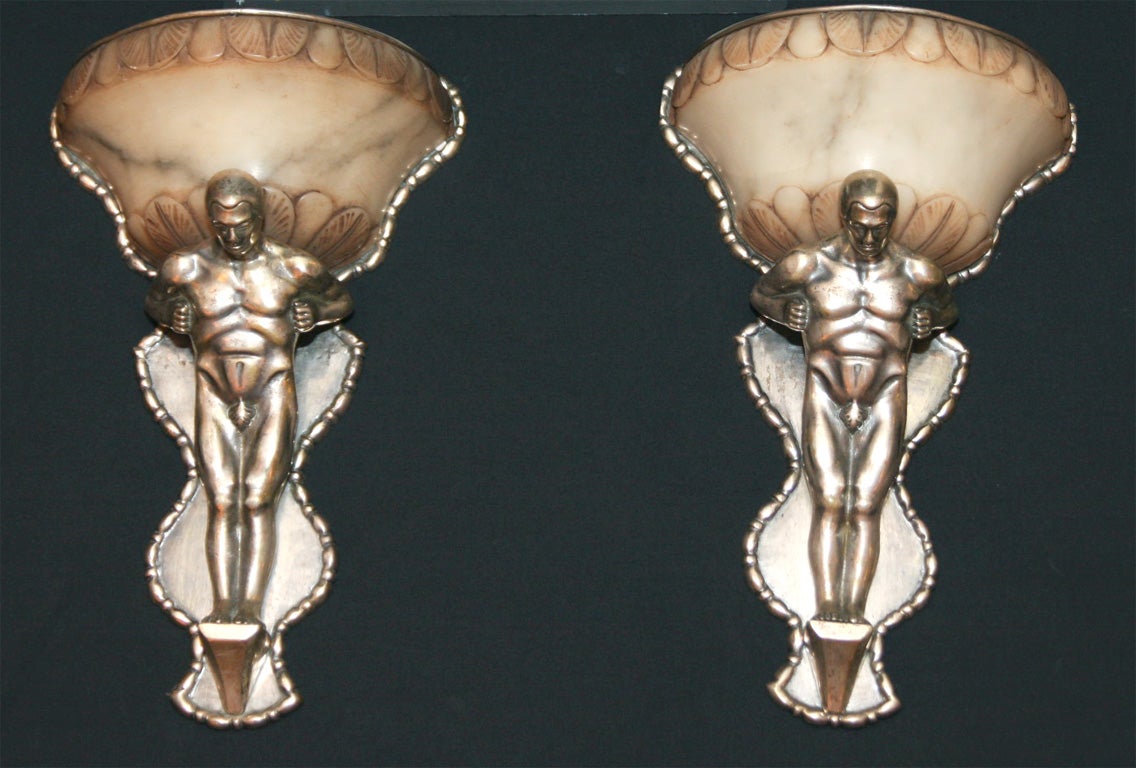 Rare Figural Art Deco Wall Sconces