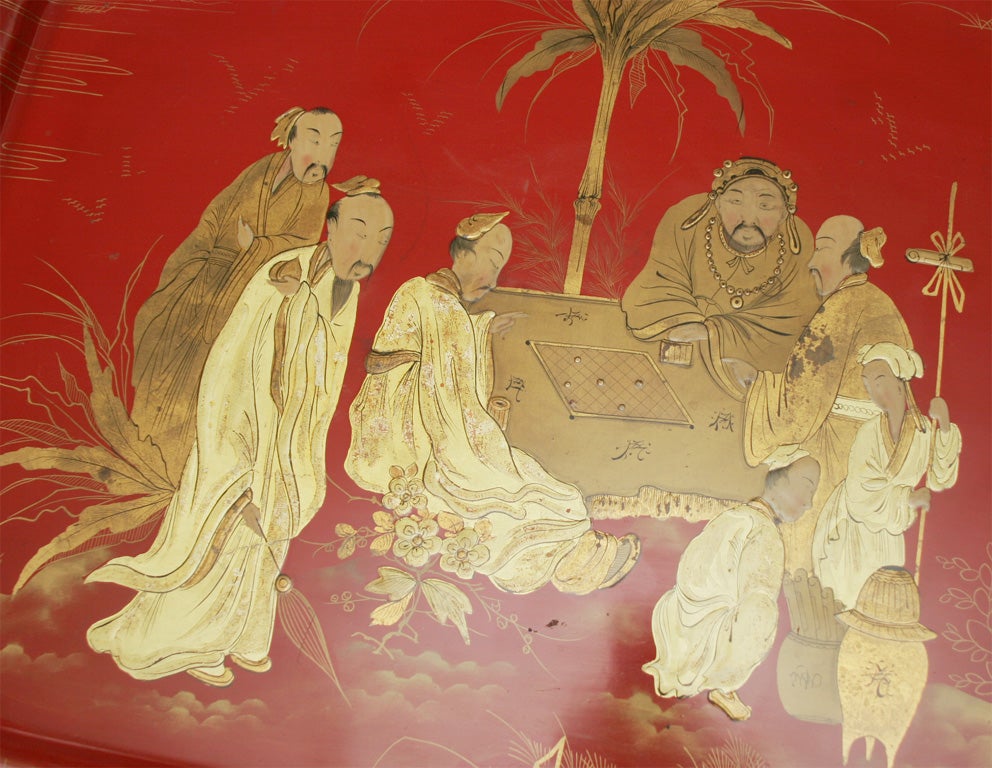 Bamboo Red Tole Chinoiserie Tray Table. English, Circa 1825 For Sale