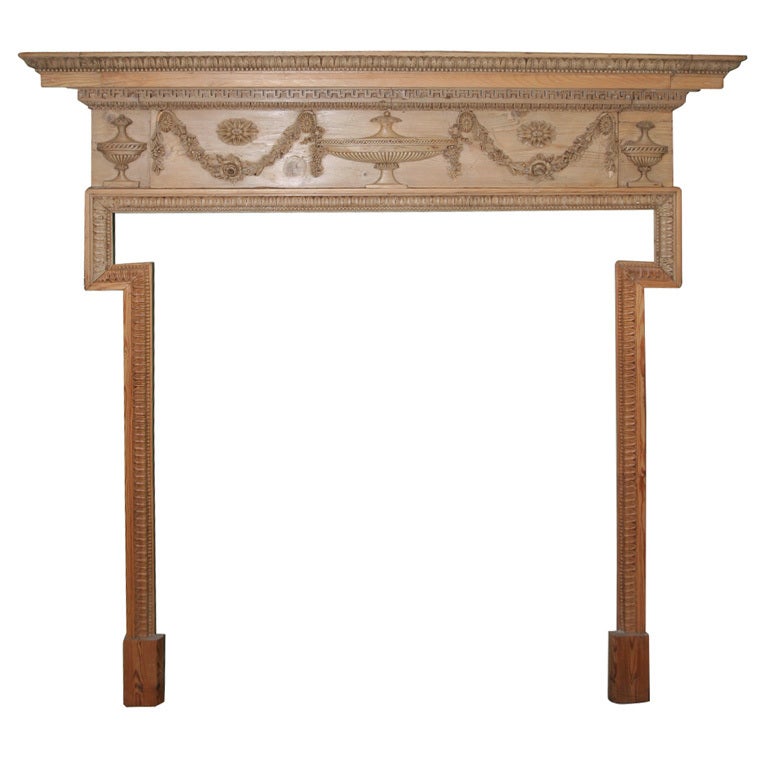George III Adam Period Carved Pine Chimney Mantle Piece. English, Circa 1780 For Sale