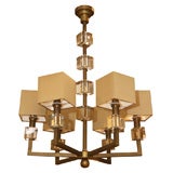 Six-Arm Brass and Glass Chandelier Six-Arm Brass and Glass Chandelier