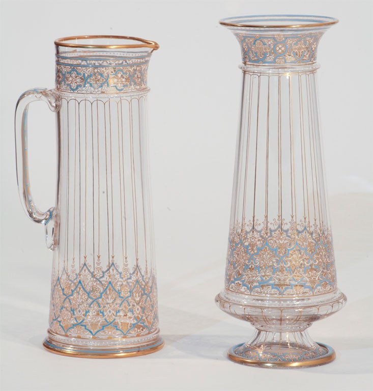 This is an exquisite example of Lobmeyr's masterful enamel and gold decoration. The pitcher measures 11.5