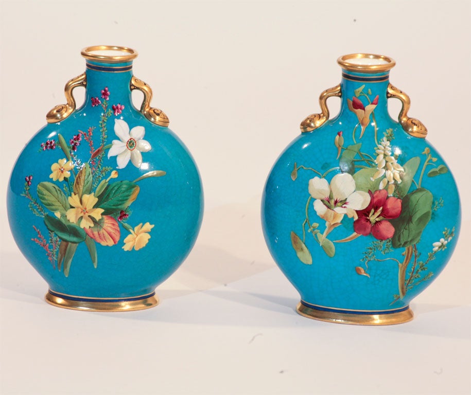 19th Century Pair of Minton Pillow Vases