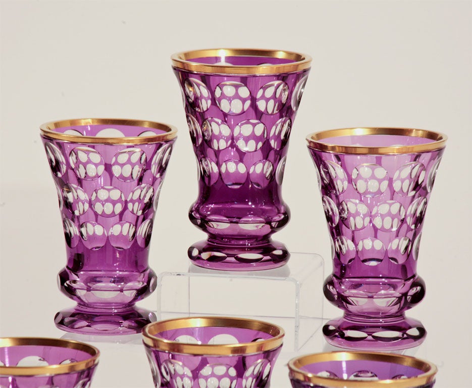 19th Century Set of 8 Bohemian Amethyst Cut To Clear Crystal Vases