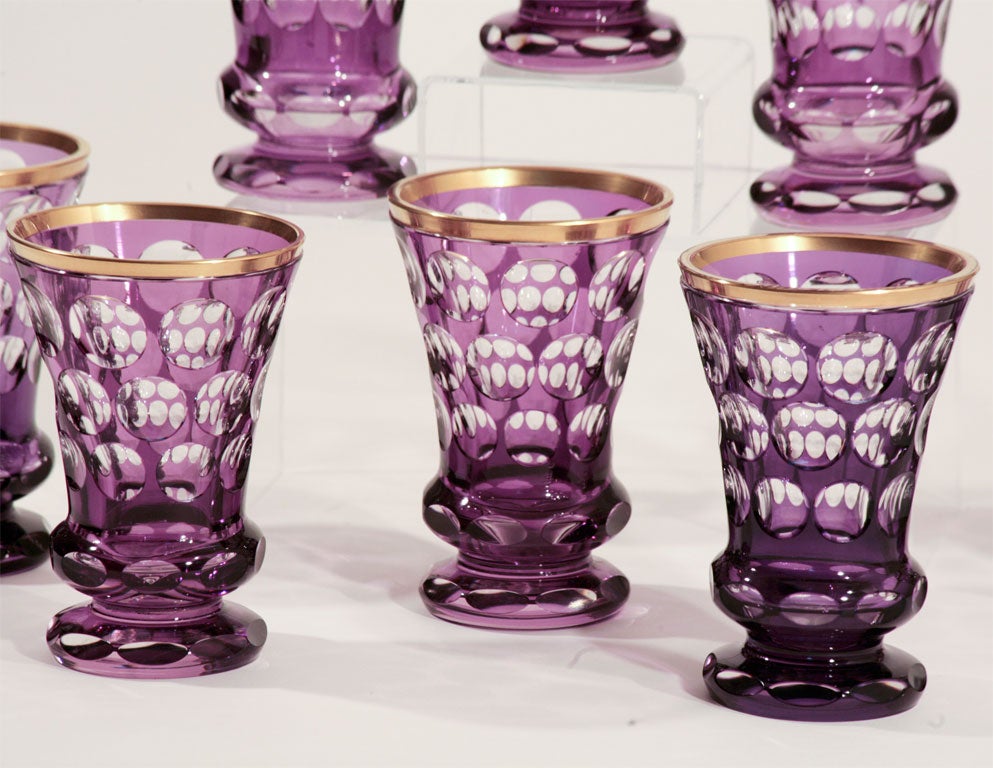 Set of 8 Bohemian Amethyst Cut To Clear Crystal Vases 1
