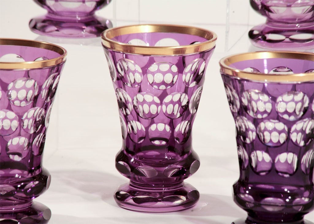 Set of 8 Bohemian Amethyst Cut To Clear Crystal Vases 2