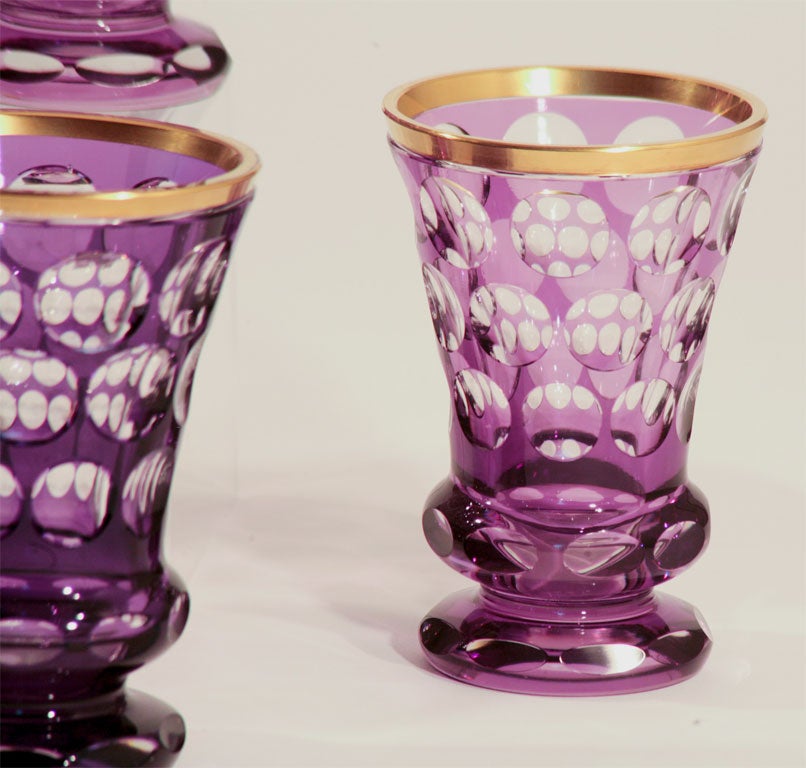 Set of 8 Bohemian Amethyst Cut To Clear Crystal Vases 3