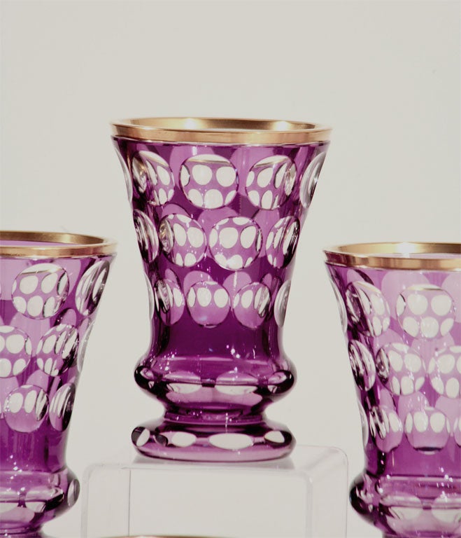 Set of 8 Bohemian Amethyst Cut To Clear Crystal Vases 4