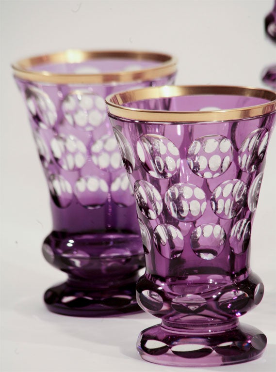 Set of 8 Bohemian Amethyst Cut To Clear Crystal Vases 5