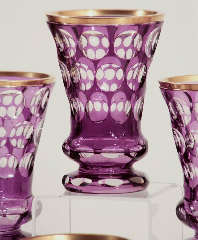 Set of 8 Bohemian Amethyst Cut To Clear Crystal Vases 6