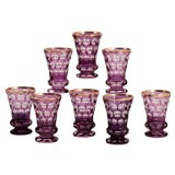 Antique Set of 8 Bohemian Amethyst Cut To Clear Crystal Vases