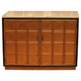 mid century 2 door cabinet with gold leaf