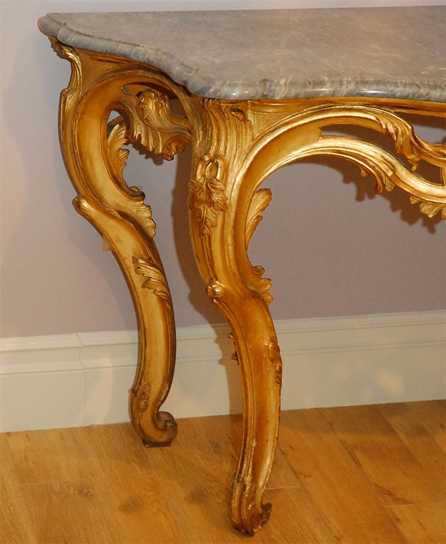 French Louis XV Gilt and Grey Marble Top Console from the S. of France