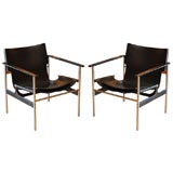 Cast Aluminum and Leather Pair of Armchairs by Charles Pollock