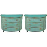 Pair of painted demilune chests of drawers