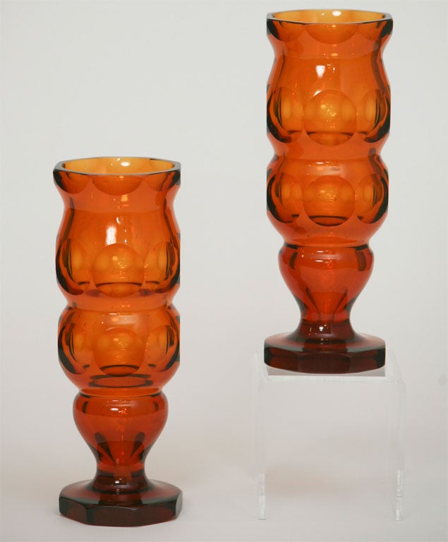 Pair of Bohemian Hand Blown Amber Vases