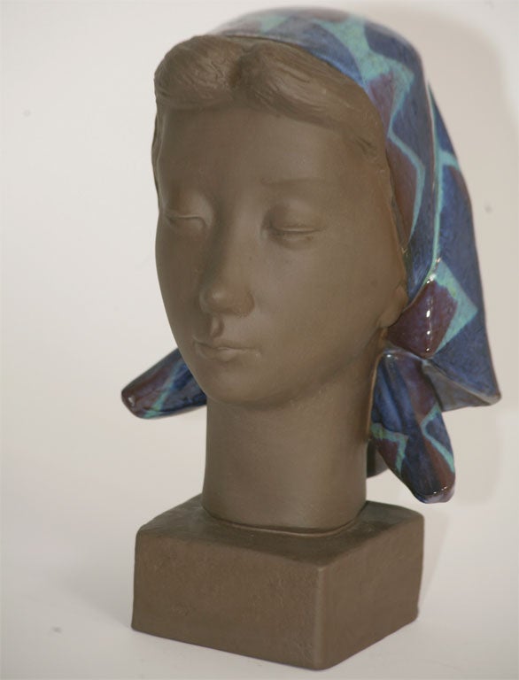 Mid-20th Century Royal Copenhagen Terracotta Female Bust Signed Hedegaard