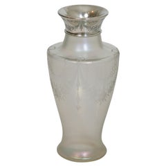 Steuben Verre de Soie Engraved Vase With Sterling Silver Collar