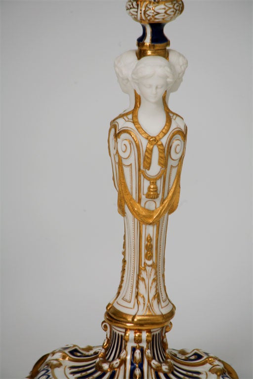 Minton Neoclassical Figural Candlesticks with Parian Faces In Excellent Condition For Sale In Great Barrington, MA