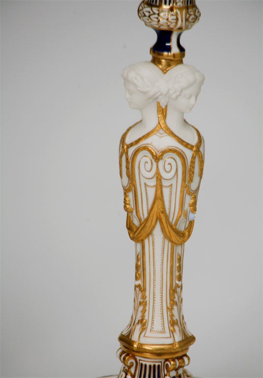 Minton Neoclassical Figural Candlesticks with Parian Faces For Sale 1