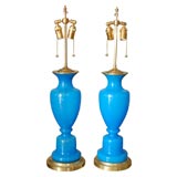 PAIR OF OPALINE BLUE LAMPS