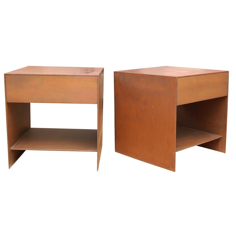 PAIR OF AMERICAN INDUSTRIAL STEEL END TABLES W/DRAWER at 1stDibs