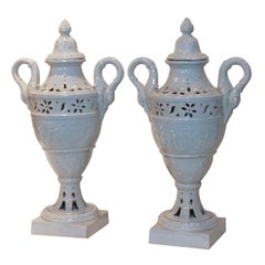 Pair of Pierced Creamware Vases