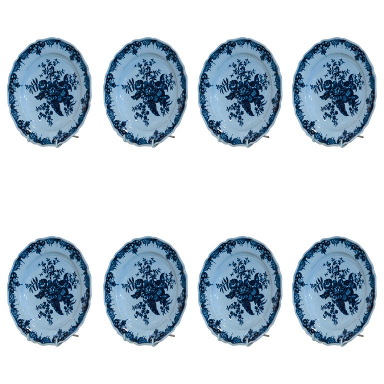 A Set of 6 Blue and White Dr. Wall Worcester Plates 3