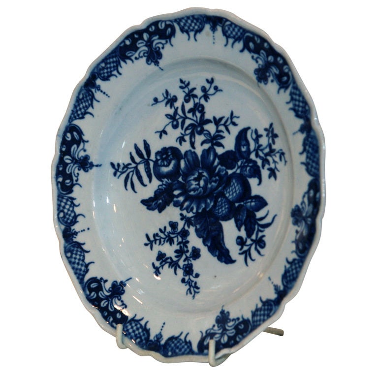 A Set of 6 Blue and White Dr. Wall Worcester Plates